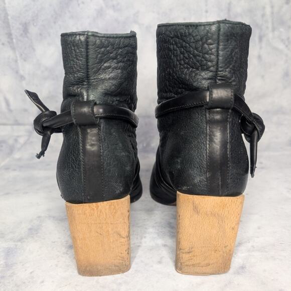 Zero + Maria Cornejo Dea Black Leather Harness Ankle Boots Wooden Clog, Size 39 - Picture 8 of 11